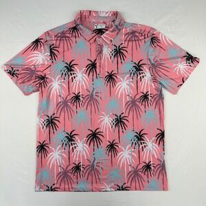 Yatta Golf Mens Large Pink Palm Tree Performance Polo Shirt Short Sleeve Stretch